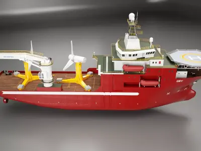 Offshore Support Vessel and Tidal Power Turbine Low-poly 3D model