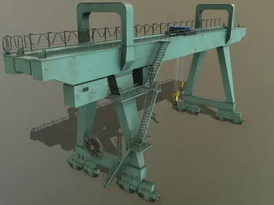 PBR Double Girder Gantry Crane V2 - Green Light Low-poly 3D model