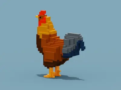 Voxel Rooster Low-poly 3D model