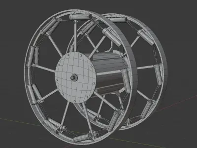 Panjandrum wheel with two wheels Low-poly 3D model