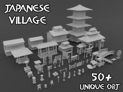 Japanese Village Advanced Pack Low-poly 3D model