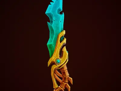 Gold-Krystall Stylize Sword Low-poly 3D model