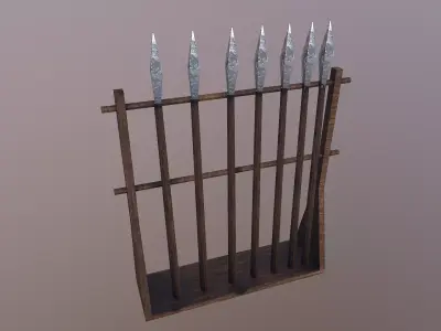 Low Poly Spears wooden rack with six arrows Free low-poly 3D model