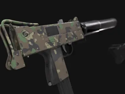 PBR MAC-10 Sub Machine Gun with Suppressor 3D Model 3 Variations 3D model