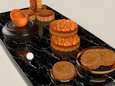 Chinese moon cake with yuan bao   3D model