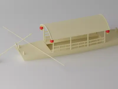 Old Traditional Chinese Wooden Passenger Boat 1 3D model