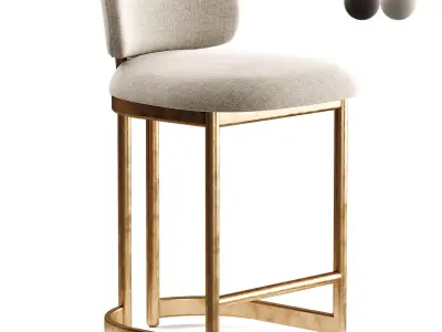 Freya Modern   Upholstered Antique Brass Counter Stool 3D model