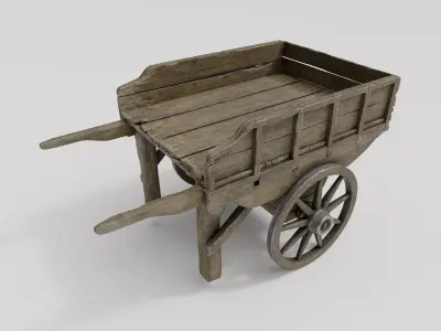 Old medieval wooden cart Low-poly 3D model