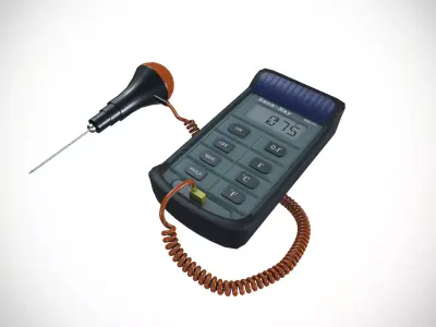 Wired Digital Thermometer Thermocouple Industrial Use 3D model