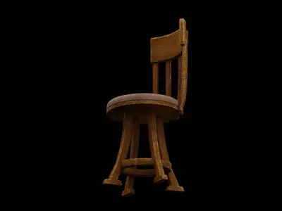 Wooden Chair Low-poly 3D model 18