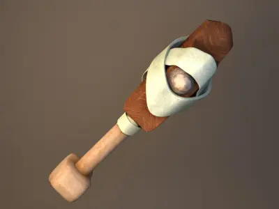 weapon wooden stick with ribbon Low-poly 3D model