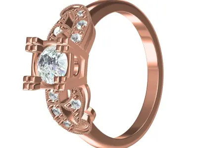 Antique Round Diamond Solitaire Vintage Ring 3D print model
