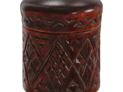  Cylindrical Carved Wooden Box Model 