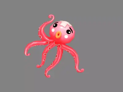 Cartoon Red Octopus - Injured Squid Low-poly 3D model