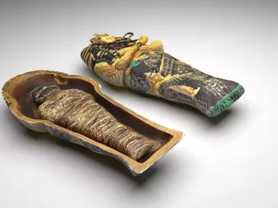 Opened and Closed Ancient Egyptian Tutankhamun Mummy Coffin 3D model