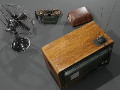 Old electronics including TV Fan Telephone and Radio 3D Model Pack