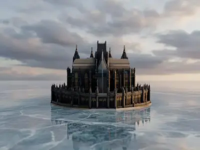 Dark Medieval Castle Fortress  Black Fantasy Stronghold 3D Model Low-poly 3D model