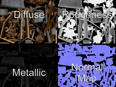Rusted Construction Dumpster with Debris D Model Pack Low-poly 3D model