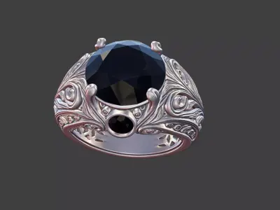 3 gemstone round gem filigree ornate ring 3D print model