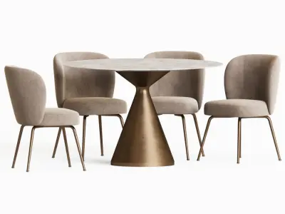 Dining Set table with four chairs and marble top 3D model purchase