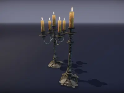 Old table candle - PBR Game Ready model VR Low-poly 3D model