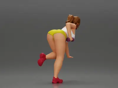 Fitness girl in the gym training with a single-arm dumbbell row 3D print model