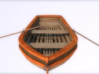 boat 3D model wooden floating in ocean Low-poly 3D model