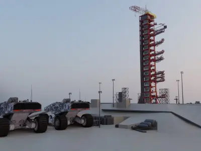 NASA Apollo Launch Scene With Military Vehicle  Low-poly 3D model