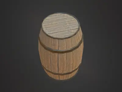 Wooden Barrel Low-poly 3D model 6