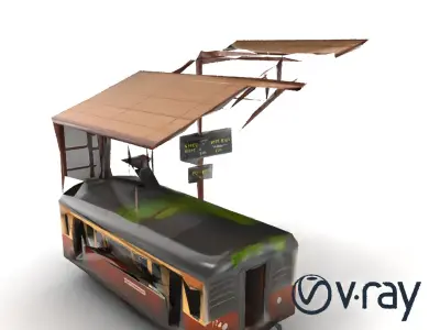 Ruined Train Station Environment model pack Low-poly 3D model