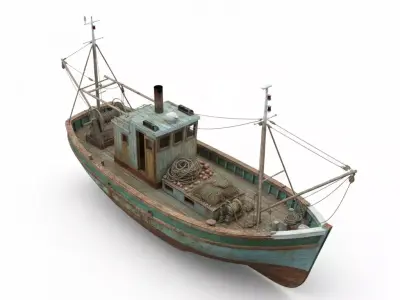 Old Rusty Fishing Boat Low-poly 3D model