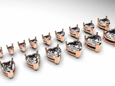 Heart shape 3 prong setting stud earrings or ring heads 3D print model