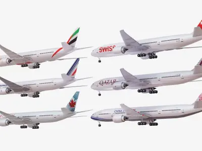 Bundle 6x Boeing 777-300 Low-poly 3D model