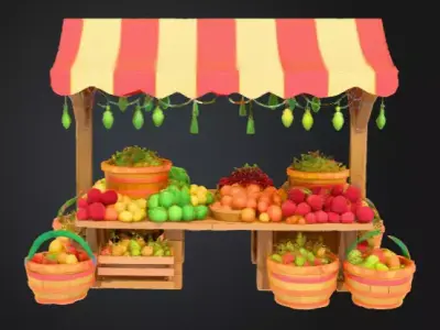 Low Poly Colorful Village Market Stall  Stylized Game Asset Low-poly 3D model