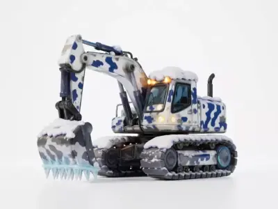 Arctic Ops Excavator 3D Model - Winter Camo Machine Low-poly 3D model