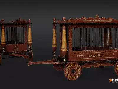 Circus Animal Cage Wagon- Medieval Circus travel Cart Low-poly 3D model