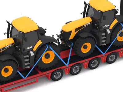 Lowboy Trailer with JCB Fastrac 8310 3D model