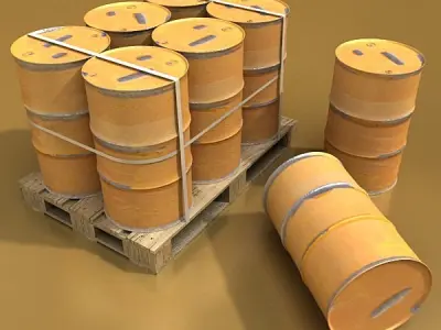Pallet and Metal Drums High Resolution Textures 3D model