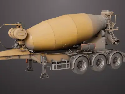 Cement Mixer Dusty Yellow Rigged All PBR Unity UE Textures Low-poly 3D model