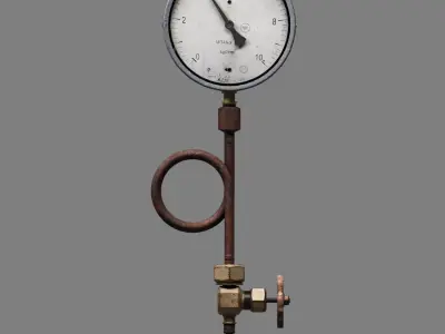 Technical pressure gauge with valve Low-poly 3D model