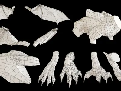 Dragon Body Parts Base Meshes Low-poly 3D model