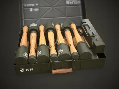 Game Ready Model 24 Stielhandgranate Stick Grenade with Case Low-poly 3D model
