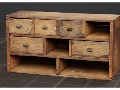 Vintage Wooden Multi-Drawer Storage Cabinet 3D model