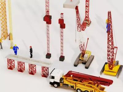 Heavy Construction Crane And Industrial Machinery Mega Pack 3D model