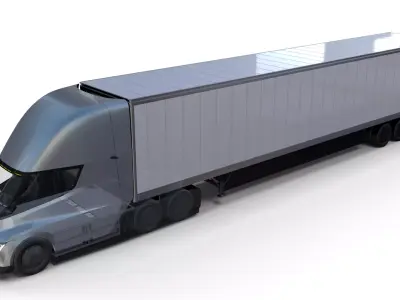 Tesla Truck with Chassis Interior and Trailer Silver 3D model