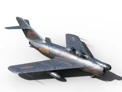 PBR PLAAF J-5 Fighter Mig-17 two-seat version Low-poly 3D model