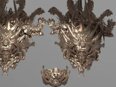 King Dragon Asian Shield Design 2 versions with mask  3D model