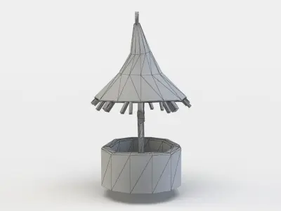 Well stone pot with thatched roof Low-poly 3D model