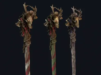 Krampus Skull Staff Low-poly 3D model