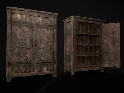 Rustic Viking Engraved Armoire Low-poly 3D model